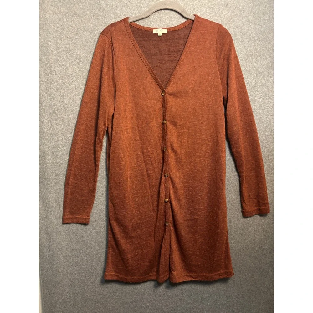 La Miel Rust Brown Button Front Cardigan Duster‎ Boho Granola Girl Medium